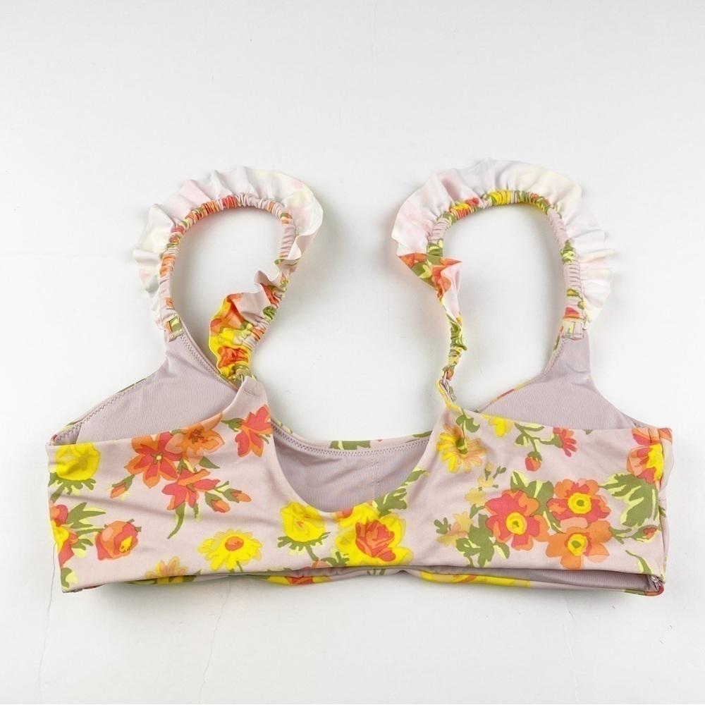 Aerie Printed Pastel Floral Ruffle Scoop Neckline Bikini Top Size M NWOT - Picture 4 of 5